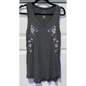 American Eagle Womens Floral Striped Tank Top Size S Flowy Dark‎ Fairy Romantic